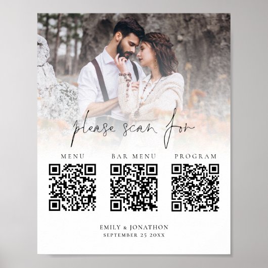 3 in Eén Qr Code Menubalk Programma Foto Huwelijk Poster (Voorkant)