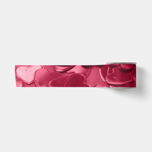3 inch satijnen lint, roze hart confetti print lint (Voorkant)