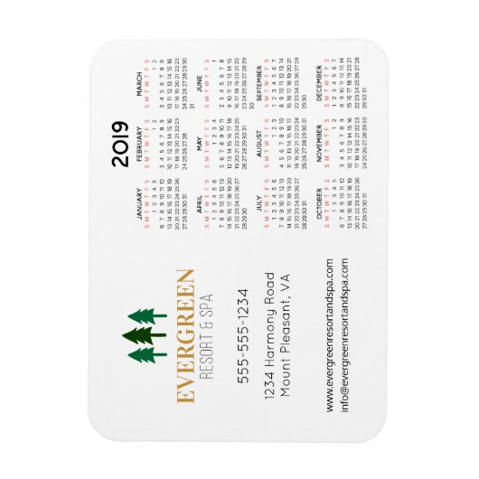 3-inch x 4-inch Visitekaartje 2019 jaarrooster Magneet (Verticaal)