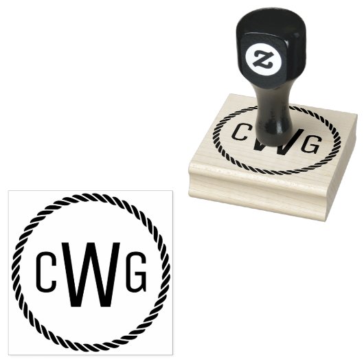 3 Initiaal Letter Monogram #1 Ronde Touw Frame Rubberstempel (Gestempeld)