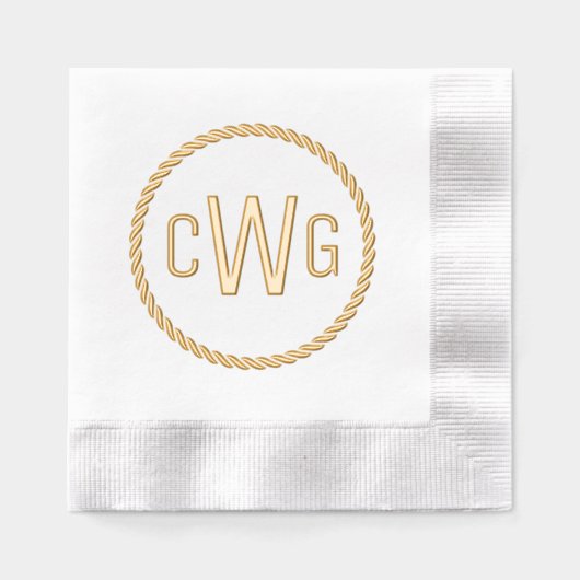 3 Initiaal Letter Monogram #1 Ronde Touw Lijst Folie Servetten (Voorkant)