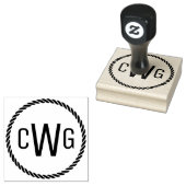 3 Initiaal Letter Monogram #1 Ronde Touw Lijst Rubberstempel (Gestempeld)