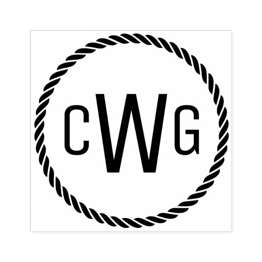 3 Initiaal Letter Monogram #1 Ronde Touw Lijst Rubberstempel (Afrduk)