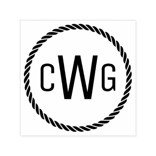 3 Initiaal Letter Monogram #1 Ronde Touw Lijst Zelfinktende Stempel (Design)