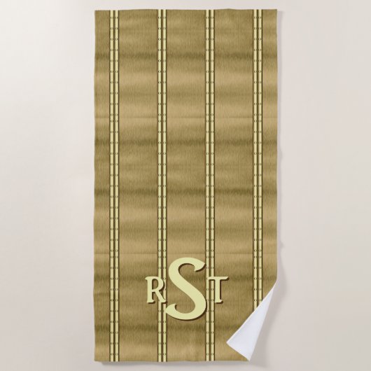 3 Initiaal Letter-monogram geborsteld bruin Tan Cr Strandlaken (Voorkant)