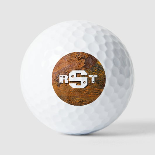 3 Initiaal Letter Monogram Rusty Steel Bord Kijk Golfballen (Voorkant)