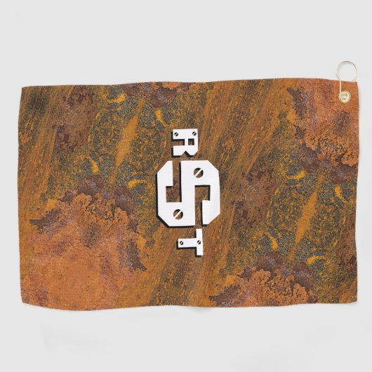 3 Initiaal Letter Monogram Rusty Steel Bord Kijk Golfhanddoek (Horizontaal)