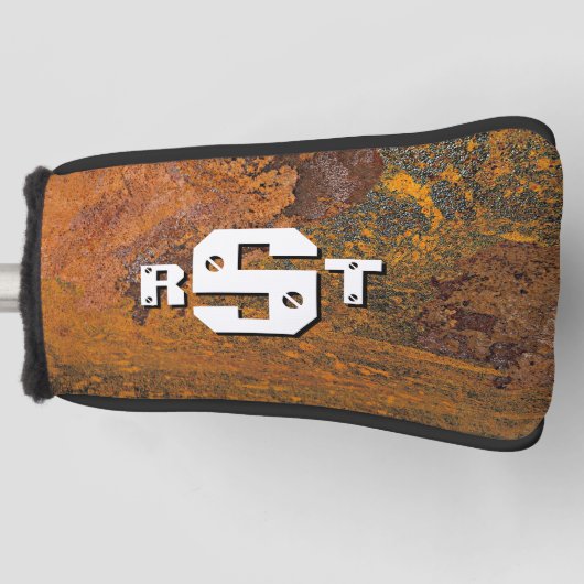 3 Initiaal Letter Monogram Rusty Steel Bord Kijk Golfheadcover (Voorkant)