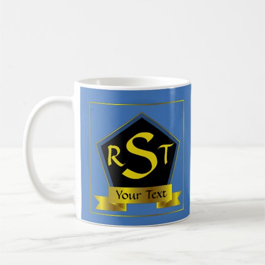 3 Initiaal Letter Monogram Shield with Ribbon Koffiemok (Links)