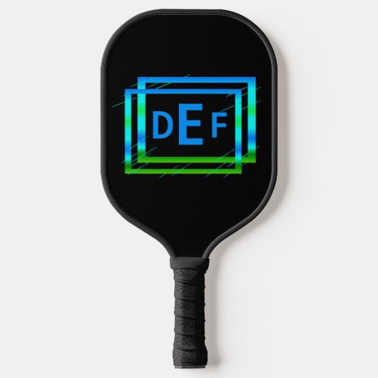 3 Initiaal Monogram Blauw Groen Geometrisch Pickleball Paddle (Voorkant)