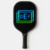 3 Initiaal Monogram Blauw Groen Geometrisch Pickleball Paddle (Achterkant)