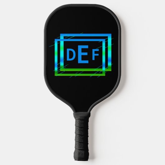 3 Initiaal Monogram Blauw Groen Geometrisch Pickleball Paddle (Achterkant)