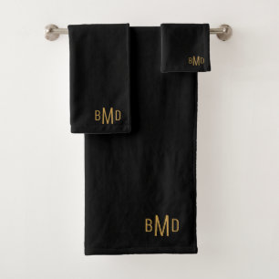 3 Initiaal Monogram Gouden Script Naam Zwart Bad Handdoek