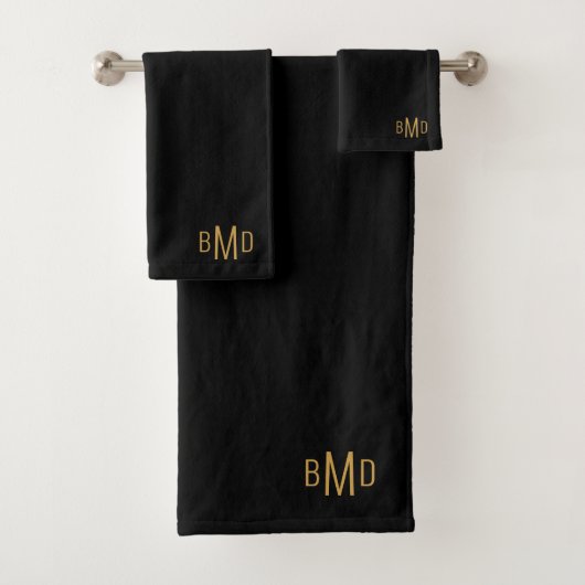 3 Initiaal Monogram Gouden Script Naam Zwart Bad Handdoek (Insitu)