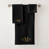 3 Initiaal Monogram Gouden Script Naam Zwart Bad Handdoek (Insitu)