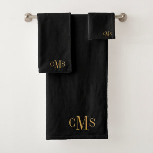 3 Initiaal Monogram Gouden Script Naam Zwart Bad Handdoek
