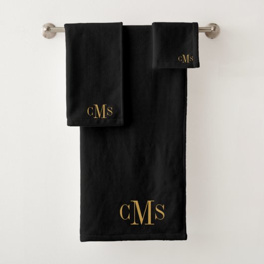 3 Initiaal Monogram Gouden Script Naam Zwart Bad Handdoek (Insitu)
