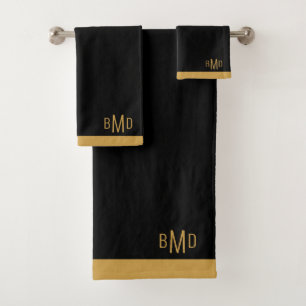 3 Initiaal Monogram Gouden Script Naam Zwart Bad Handdoek