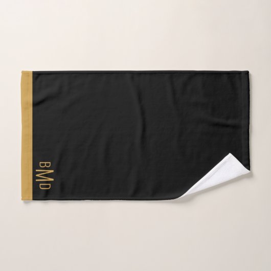 3 Initiaal Monogram Gouden Script Naam Zwart Bad Handdoek (Handdoek)