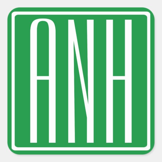 3 Initiaal Monogram | Groen & Wit Vierkante Sticker (Voorkant)