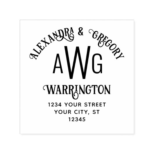 3 Initiaal Monogram Koppel Naam Retouradres Zelfinktende Stempel (Design)