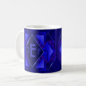 3 Initiaal Monogram Letter Blue Geometric Diamond  Koffiemok (Voorkant links)