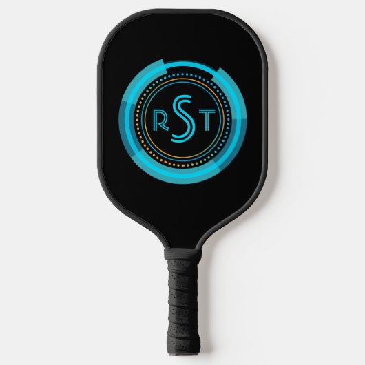 3 Initiaal Monogram Letter Futuristic Tech Cirkel Pickleball Paddle (Voorkant)