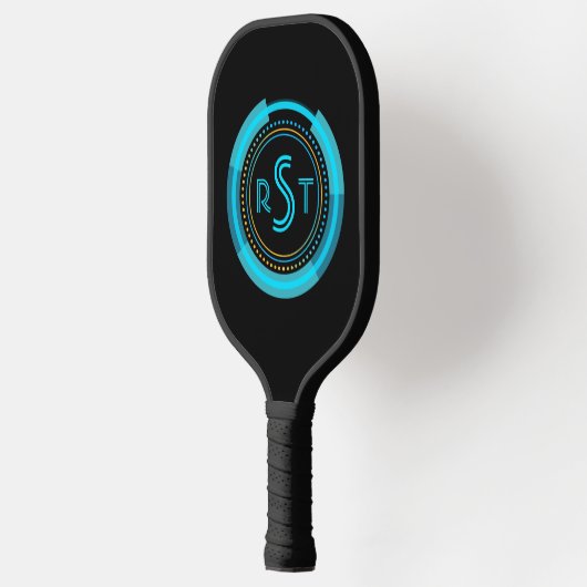 3 Initiaal Monogram Letter Futuristic Tech Cirkel Pickleball Paddle (Links)