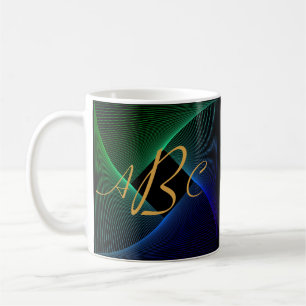 3 Initiaal Monogram Letter Green Blue Swirl Lines Koffiemok