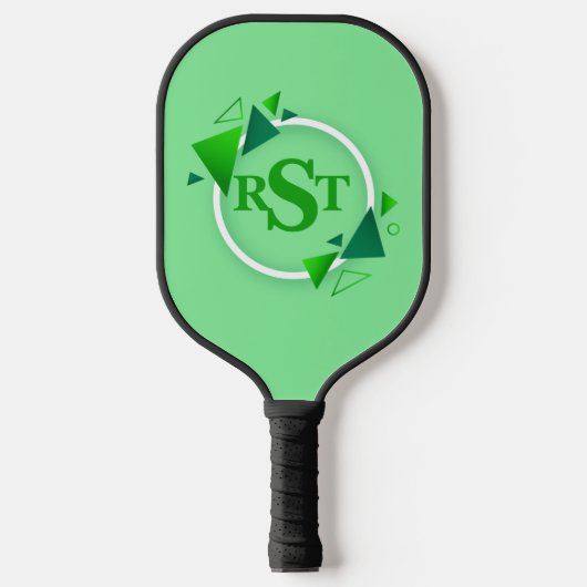 3 Initiaal Monogram Letter Green White Cirkel Leaf Pickleball Paddle (Voorkant)