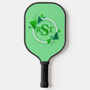 3 Initiaal Monogram Letter Green White Cirkel Leaf Pickleball Paddle