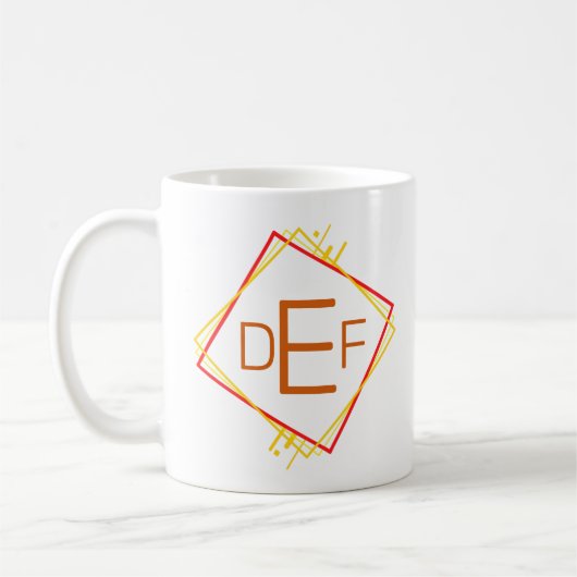 3 Initiaal Monogram Letter Red Yellow Brown Square Koffiemok (Links)