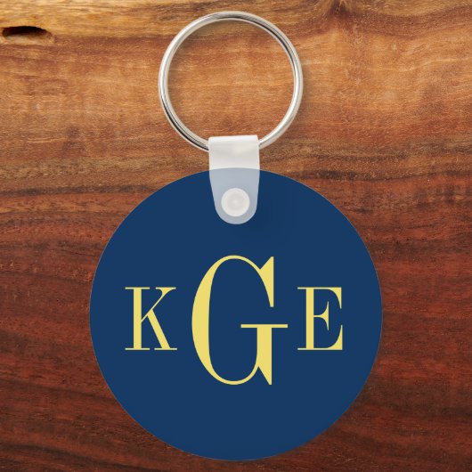 3 initiaal monogram marinegeel groomsmannetje fob sleutelhanger (Voorkant)