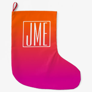 3 Initiaal Monogram Oranje Roze Gradiënt Grote Kerstsok