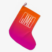 3 Initiaal Monogram | Oranje Roze Gradiënt Grote Kerstsok (Voorkant (Hangend))