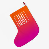 3 Initiaal Monogram | Oranje Roze Gradiënt Grote Kerstsok (Achterkant (Hangend))
