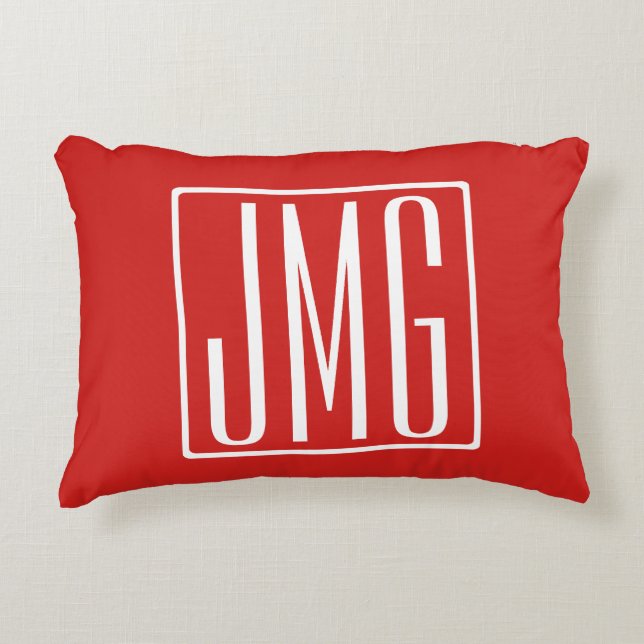 3 Initiaal Monogram | Rood & Wit (of doe-het-zelf  Accent Kussen (Voorkant)