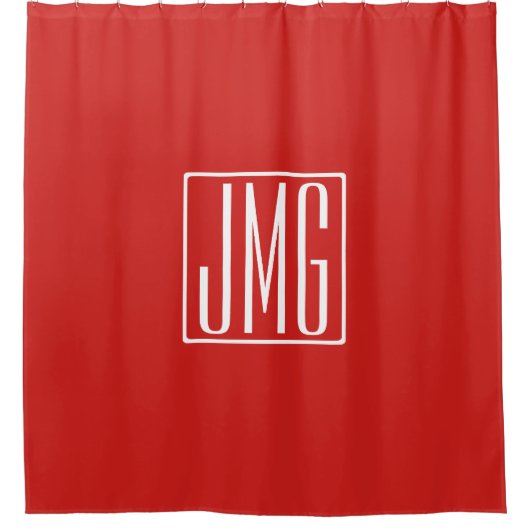 3 Initiaal Monogram | Rood & Wit (of doe-het-zelf  Douchegordijn (Voorkant)