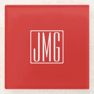 3 Initiaal Monogram Rood & Wit (of doe-het-zelf Glazen Onderzetter