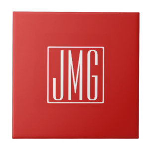 3 Initiaal Monogram Rood & Wit (of doe-het-zelf Tegeltje