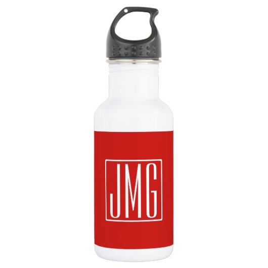3 Initiaal Monogram | Rood & Wit (of doe-het-zelf  Waterfles (Voorkant)