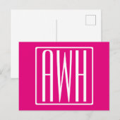 3 Initiaal Monogram | Wit Op Heet Roze Briefkaart (Voorkant / Achterkant)