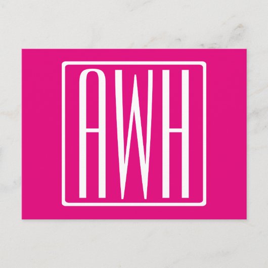 3 Initiaal Monogram | Wit Op Heet Roze Briefkaart (Voorkant)