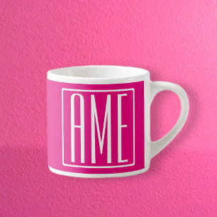 3 Initiaal Monogram Wit Op Heet Roze Espresso Kop