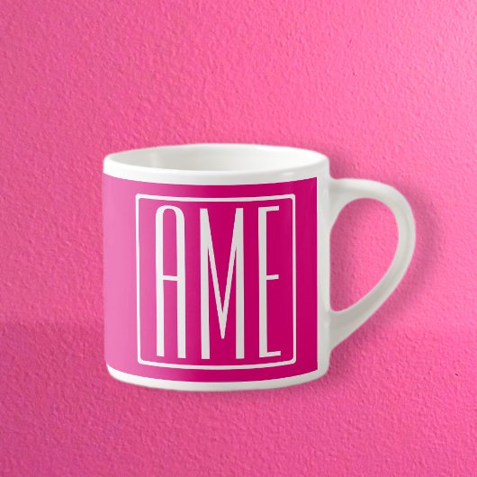 3 Initiaal Monogram | Wit Op Heet Roze Espresso Kop