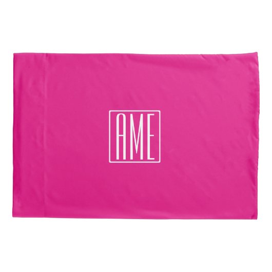 3 Initiaal Monogram | Wit Op Heet Roze Kussensloop (Achterkant)