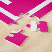 3 Initiaal Monogram | Wit Op Heet Roze Legpuzzel (Zijkant)