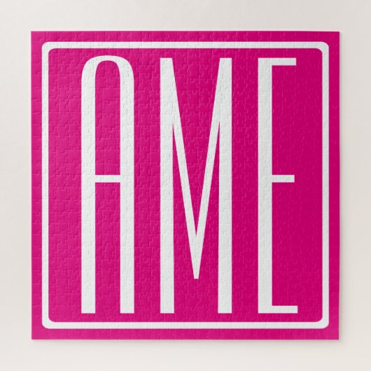 3 Initiaal Monogram | Wit Op Heet Roze Legpuzzel (Verticaal)