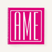 3 Initiaal Monogram | Wit Op Heet Roze Notitieboek (Voorkant)