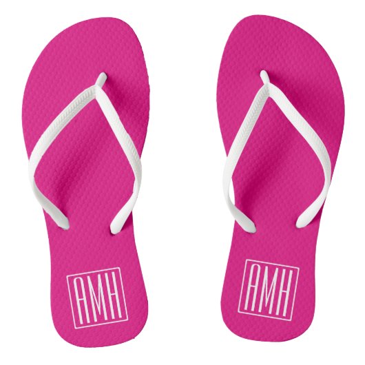 3 Initiaal Monogram | Wit Op Heet Roze Teenslippers (Voetbed)
